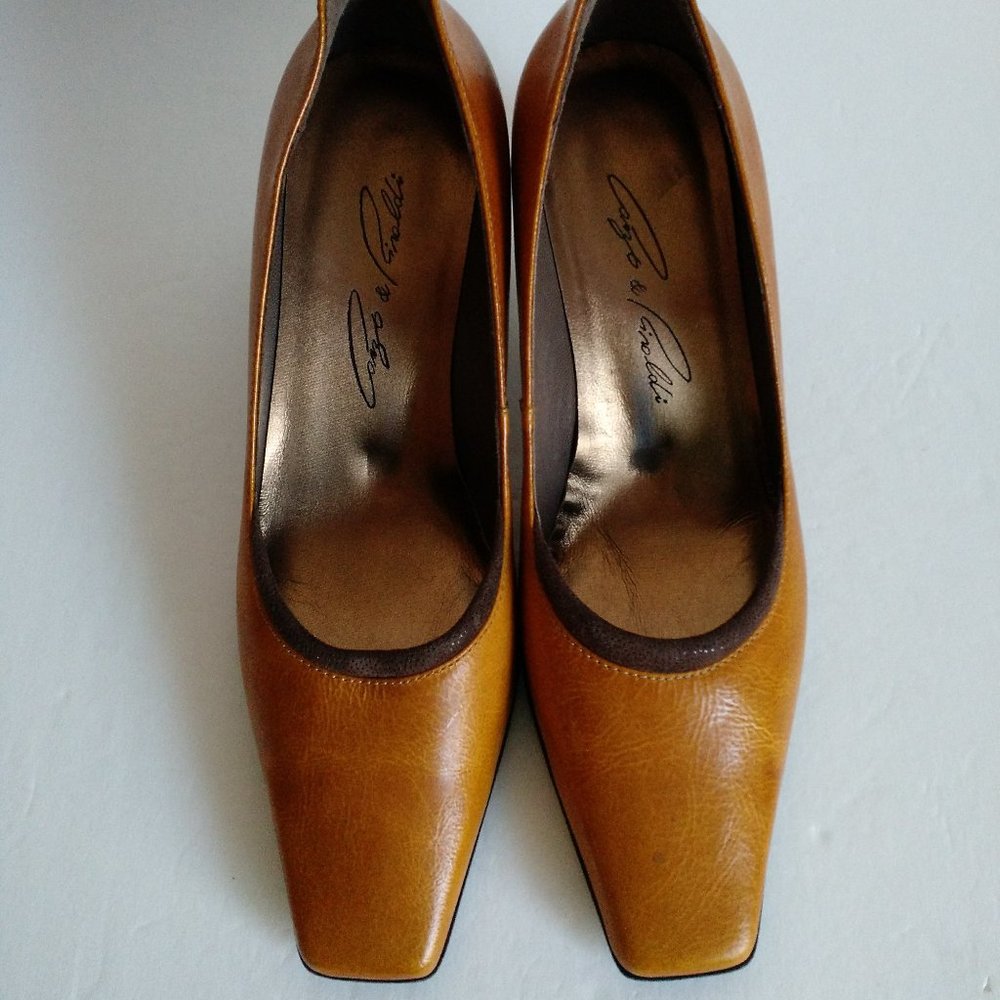 5 - 5.5 CANGO & RINALDI Italy Leather shoes low heel Y2K Ochre Yellow - Picture 9 of 13
